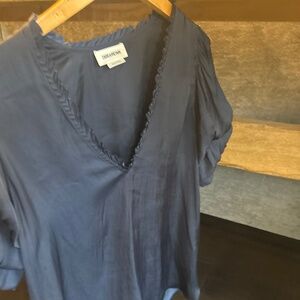 Short puffer sleeve silk blouse